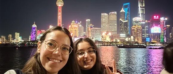 Oren Vaserman with a fellow Israeli student during their exchange semester in China
