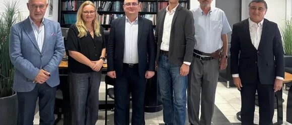 From left to right: Prof. Elshan Gurbanov, Head of International Programs (AzTU); Prof. Milette Shamir, Vice President International (TAU); Prof. Fariz Mammadov, AzTU Vice-Rector, Head of the delegation; Mr. Konstantin Platonov, Director for Asia Engagement (TAU); Prof. Lev Eppelbaum, Department of Geophysics, Faculty of Exact Sciences (TAU); Dr. Rahid Alekberli, Founding Director and Researcher of the Institute of Defense Technologies and Cybersecurity (AzTU)